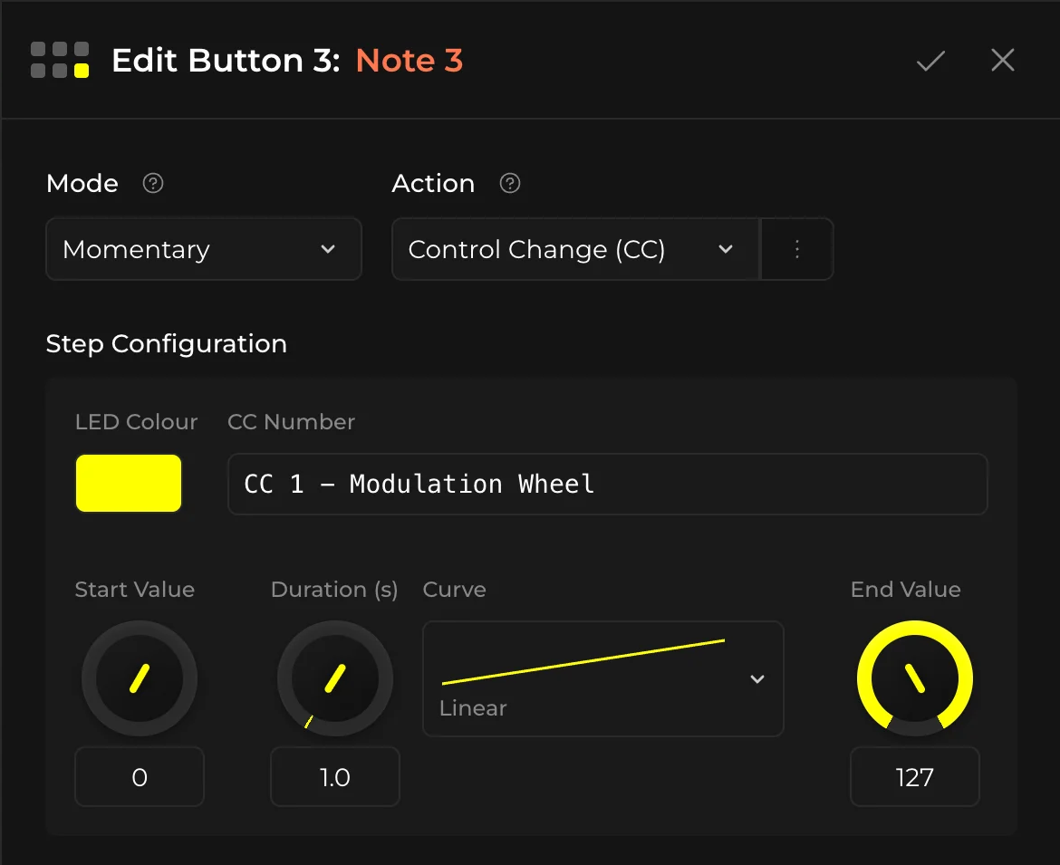 CC ramp configuration with curve editor